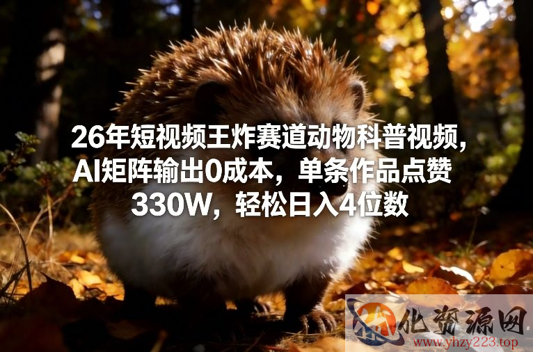 26年短视频王炸赛道动物科普视频，AI矩阵输出0成本，单条作品点赞330W，轻松日入4位数