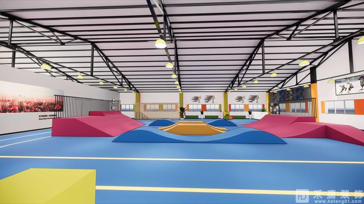 室内旱冰轮滑场地装修设计效果图轮滑俱乐部装修