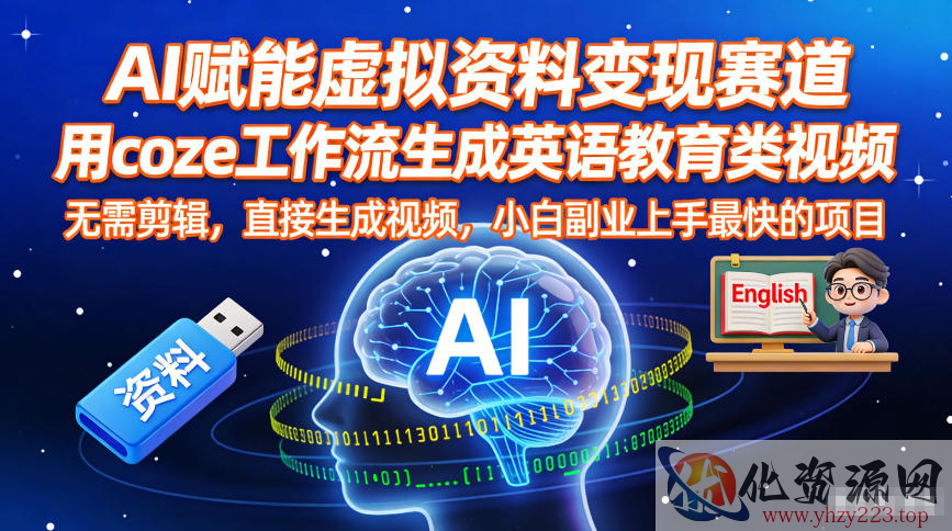 AI赋能虚拟资料变现赛道，用coze工作流生成英语教育类视频，无需剪辑，直接生成视频，小白副业上手最快的项目