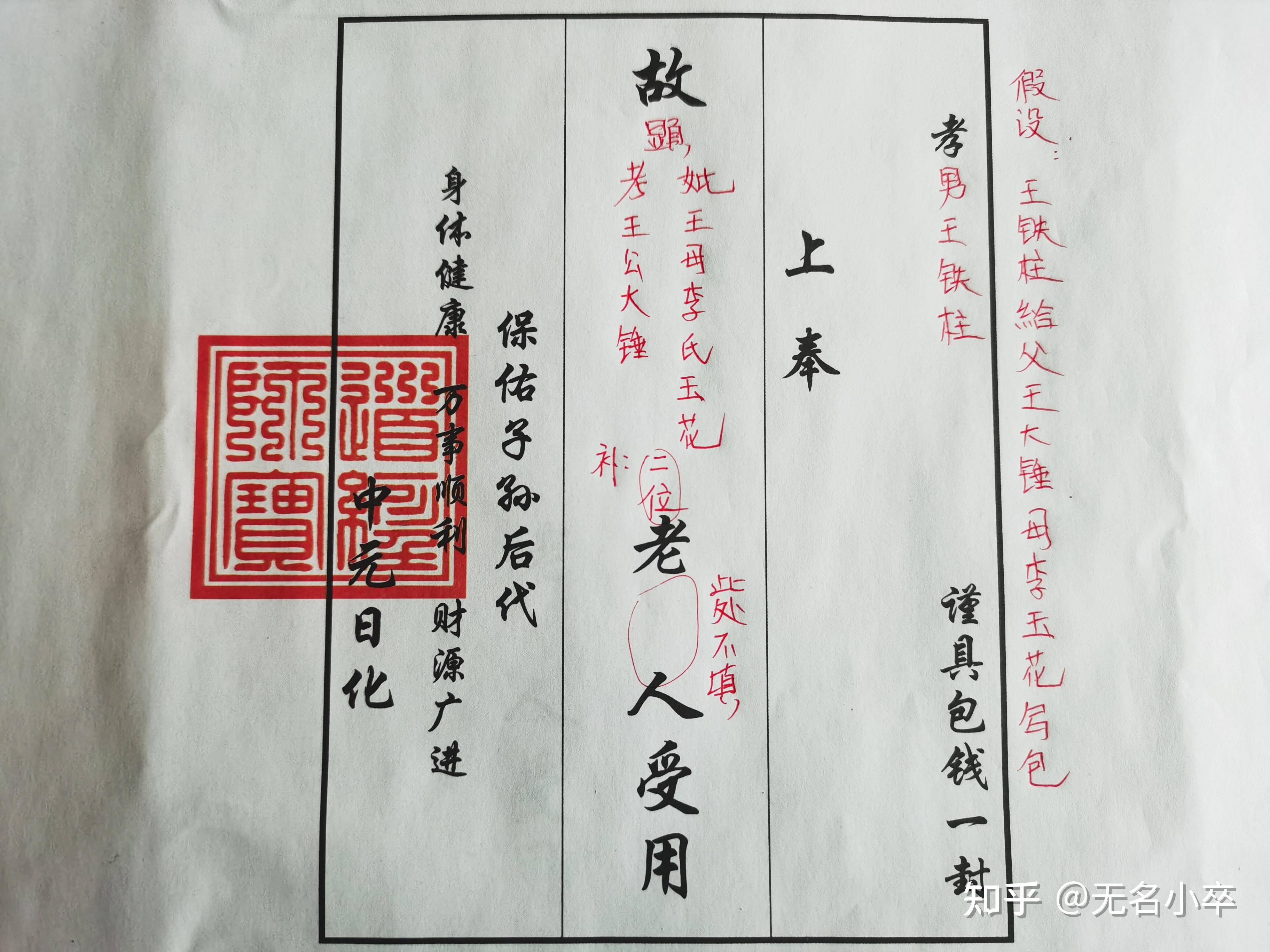 中元节烧给死人的封包该怎么写?