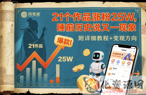 21个作品涨粉25W，睡前历史说又一现象级AI内容大爆款来啦，附详细教程+变现方向