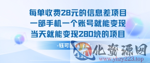 每单收费28米的项目单日能变现280左右 一部手机一个账号就能变现
