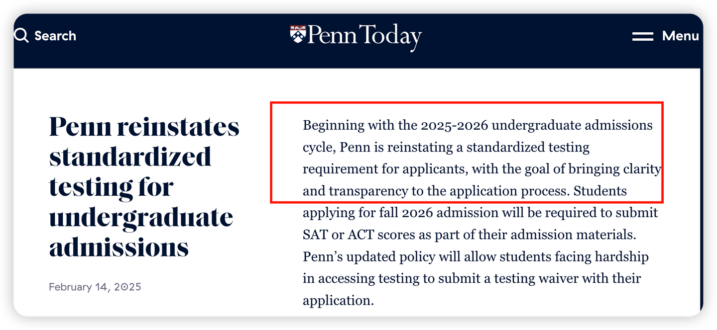 又一藤校官宣！宾夕法尼亚大学将恢复标化成绩提交！ - 知乎