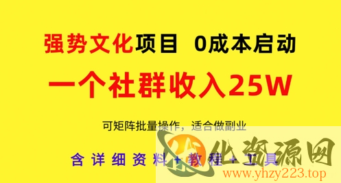 强势文化项目，一个社群收入25个W，0成本启动，可矩阵批量操作，原创详细实操教程