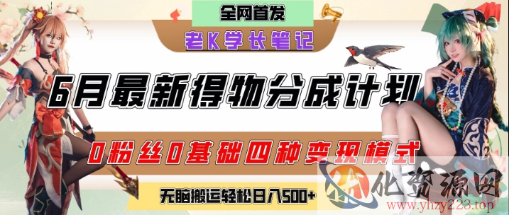 6月份最新得物创作者分成计划2.0玩法，0粉丝0基础四种模式变现，从隐蔽渠道无脑搬运，日入2张