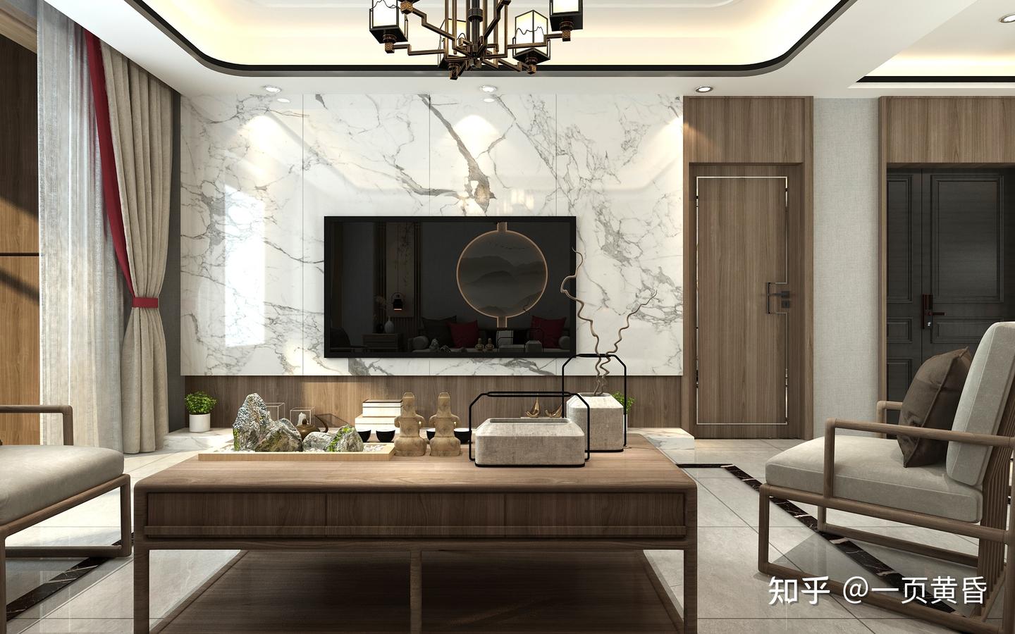 装修效果图|华都名晟160㎡新中式风格效果图,原木色精髓 - 知乎