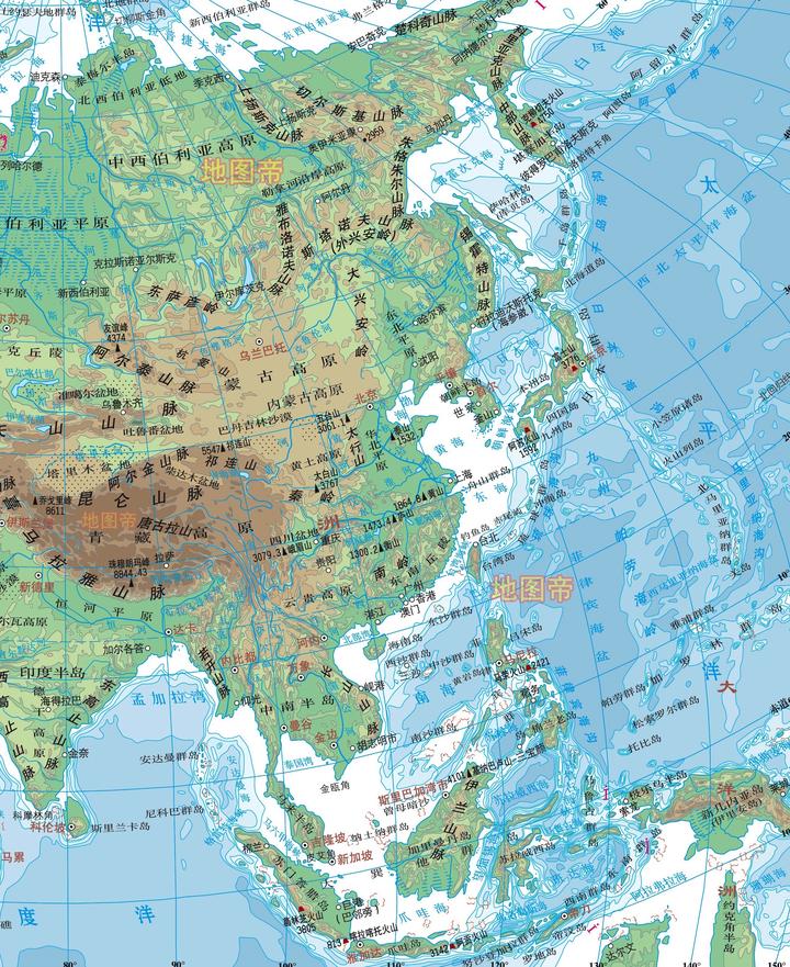 亚洲各国地形图-东亚和东南亚 - 知乎