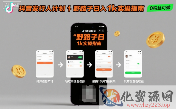 抖音发行人计划全新野路子玩法，随时随地，只要有手机，就能操作，日入1k+【揭秘】