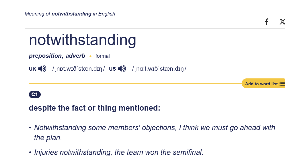 Notwithstanding 四六级英语救急!英语超高级替换词大全以及相关解析 - 知乎