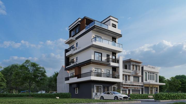 广东揭阳丨面宽7.4米五层现代风格自建别墅