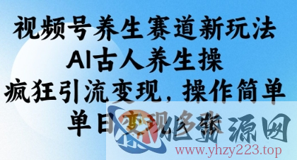 视频号养生赛道新玩法，AI古人养生操，疯狂引流变现，操作简单，单日变现多张