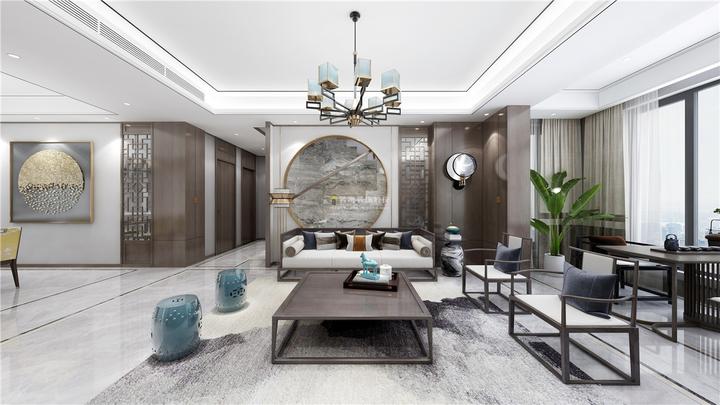 【名雕装饰】270m²新中式风格,禅意儒雅的客餐厅,配色好温馨! - 知乎