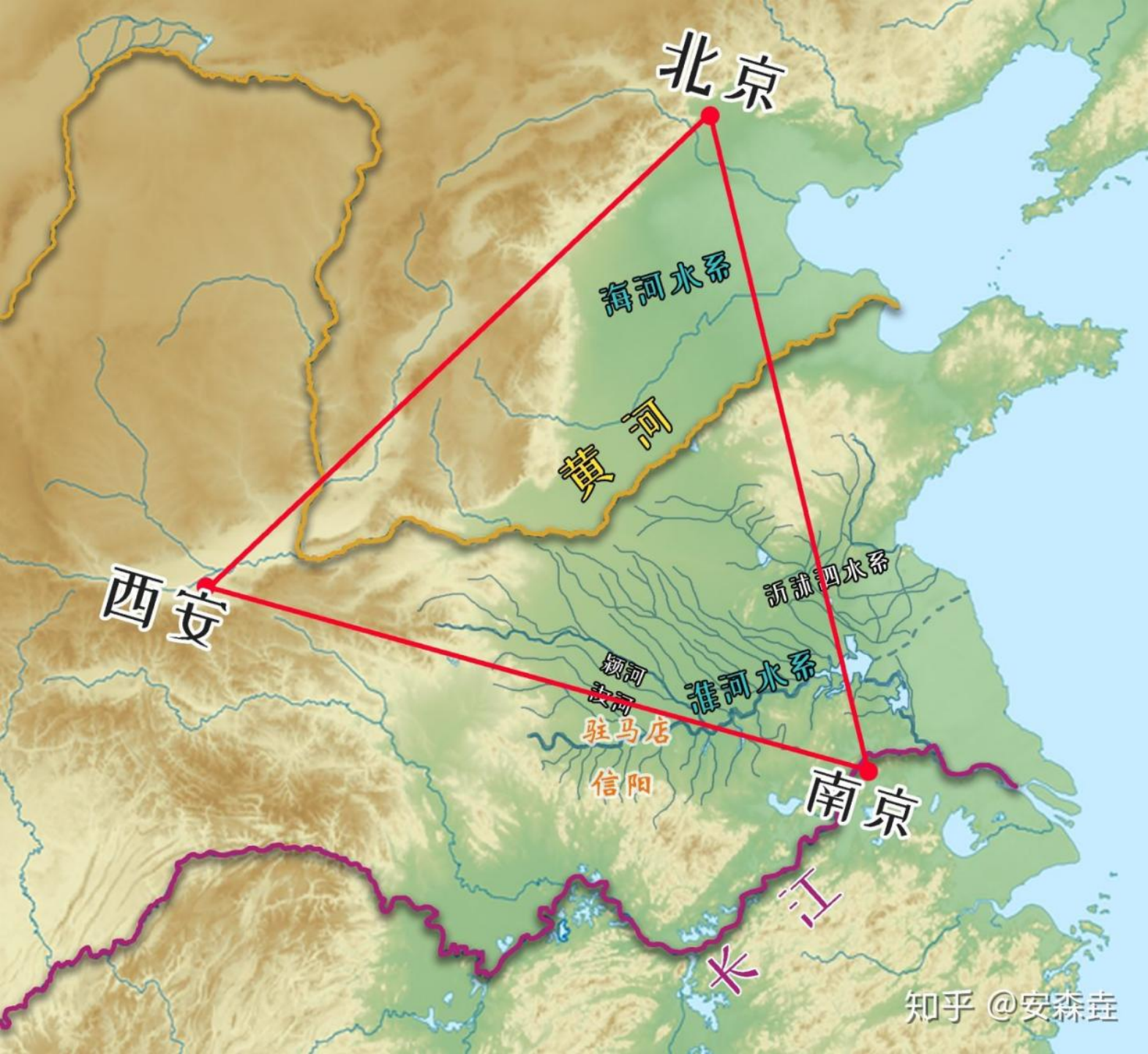 图 7:南京与河南驻马店、信阳地理位置对比示意图 图 7:南京与河南驻马店、信阳地理位置对比示意图