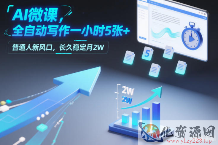 AI微课，全自动写作一小时5张+，普通人新风口，长久稳定月2W