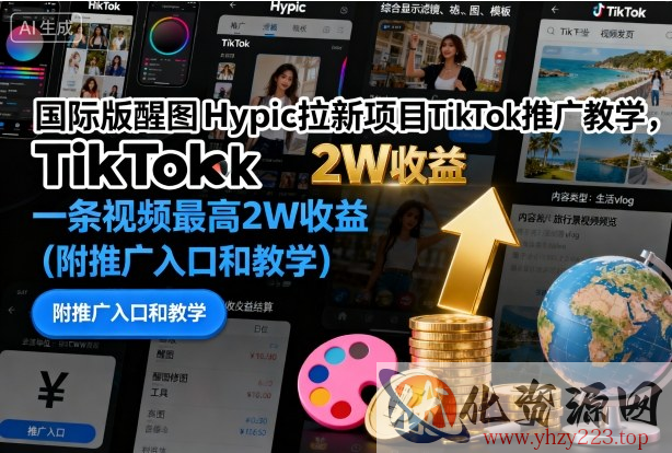 国际版醒图Hypic拉新项目TikTok推广教学，一条视频最高2W收益（附推广入口和教学）