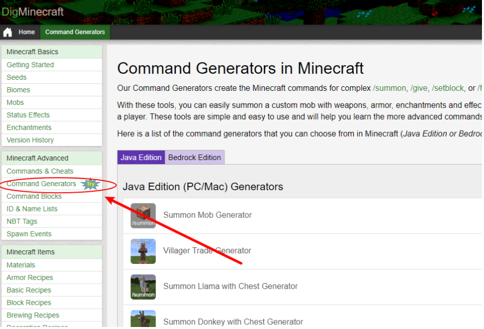 Minecraft Command Generator Java 我的世界命令生成网站和常用命令 - 知乎