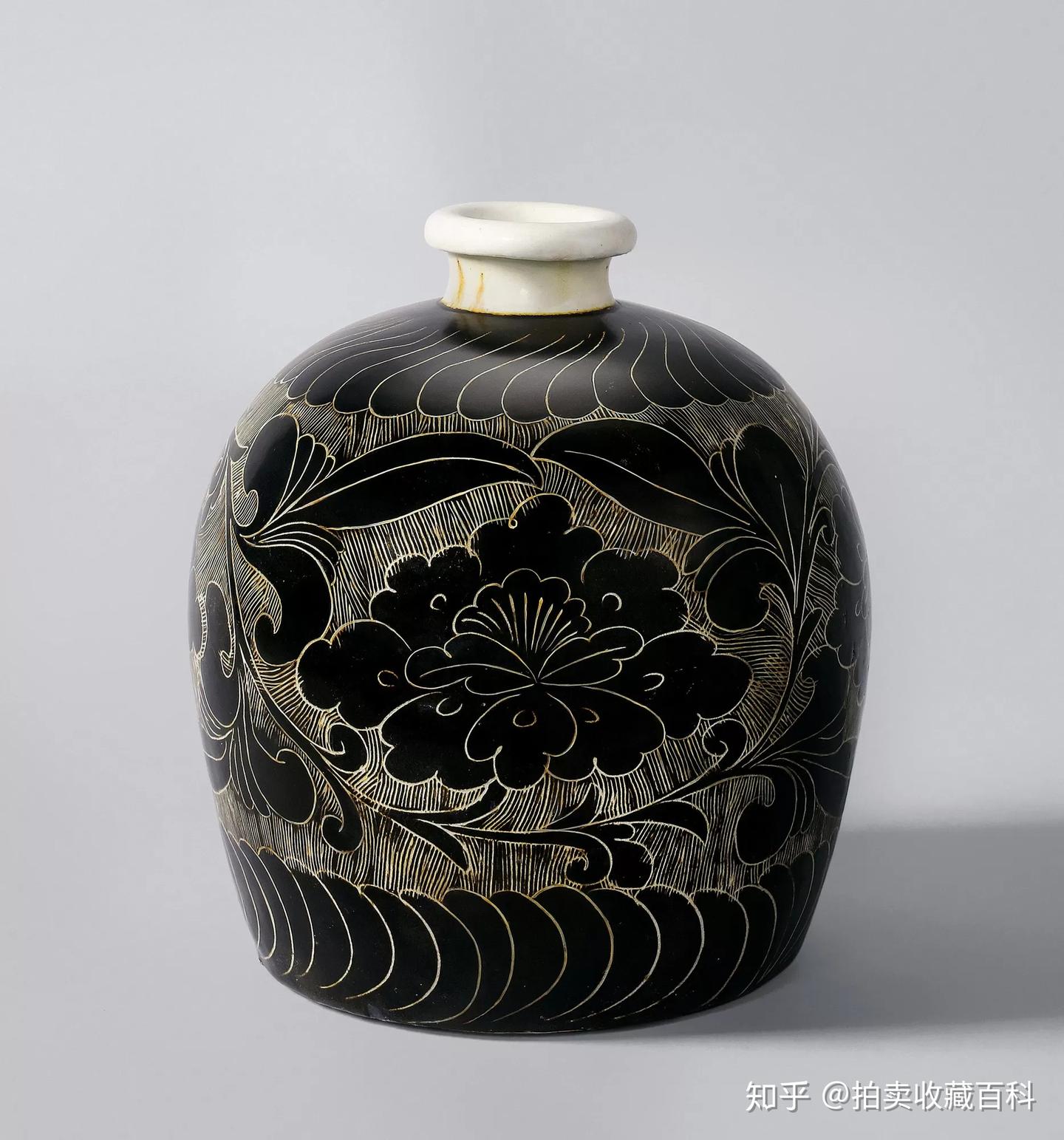 中国美術 古玩 中國磁州窑製 花瓶 美品 中国美術 磁州窯 鉄釉花卉文 水孟 筆洗 V R3757