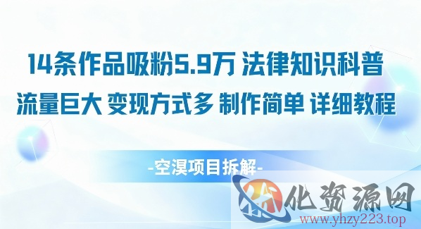 14条作品吸粉5.9W，法律知识科普，流量巨大，变现方式多，制作简单，详细教程
