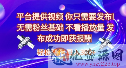 平台提供视频，你只需要发布， 无需粉丝基础，不看播放量，发布成功即获报酬，日入3张【揭秘】