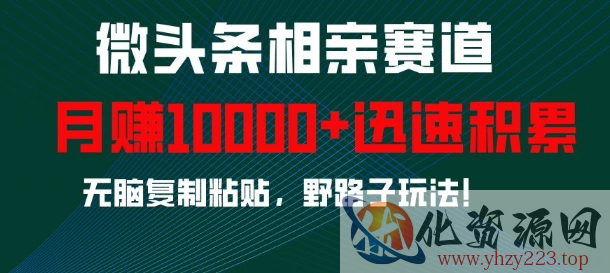 微头条相亲赛道，迅速积累，无脑复制粘贴，野路子玩法，月入1w