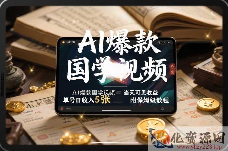 AI爆款国学视频，独家起号方法，小白直接上手，当天可见收益，单号日收入5张+附保姆级教程