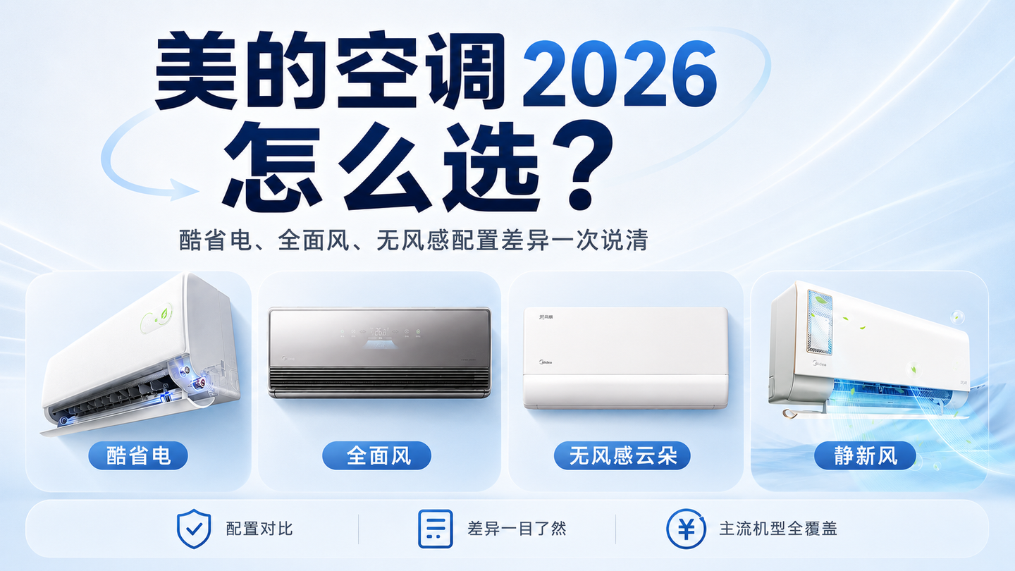 【实测+拆机】2026.7月美的空调怎么选?酷省电、全面风、无风感配置差异一次说清