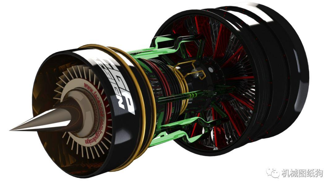 发动机电机jetengine喷气发动机演示结构3d图纸solidworks设计