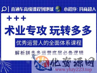 术业专攻玩转多多，优秀运营人的全面体系课程，解析拼多多运营底层必备逻辑