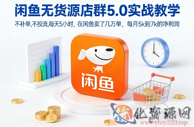 闲鱼无货源店群5.0实战教学，不补单，不投流，每天5小时，在闲鱼卖了几万单，每月5k到7k的净利润