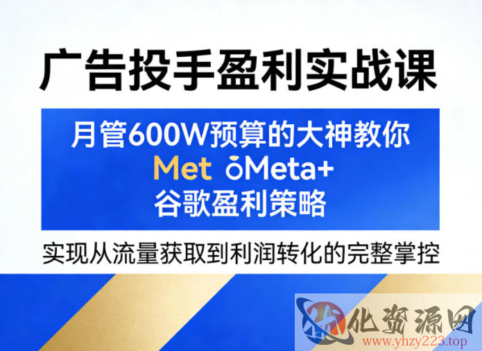 广告投手盈利实战课，月管600W预算的大神教你Meta+谷歌盈利策略，实现从流量获取到利润转化的完整掌控