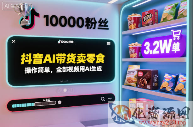 抖音AI带货卖零食，操作简单，全部视频用AI生成，一万粉丝，卖了3.2W单