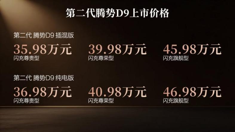 纯电版续航800公里 第二代腾势D9价格35.98万元起